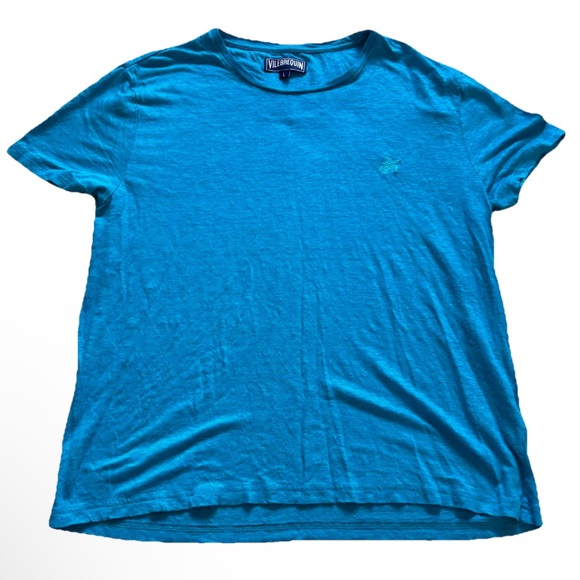 Vilebrequin Tops - VILEBREQUIN LINEN SHORT SLEEVE T SHIRT CASUAL COOL BLUE LARGE EFFORTLESS Women